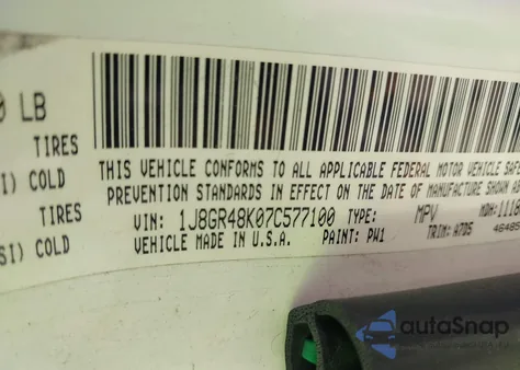 2007 Jeep Grand Cherokee Laredo из США, поврежденный, VIN 1J8GR48K07C577100